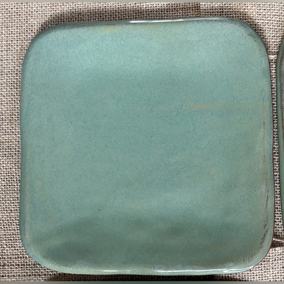 Sage Celadon Green Square Salad Plate Set Signed Art Pottery Cottage Goblin Core - Picture 4 of 9